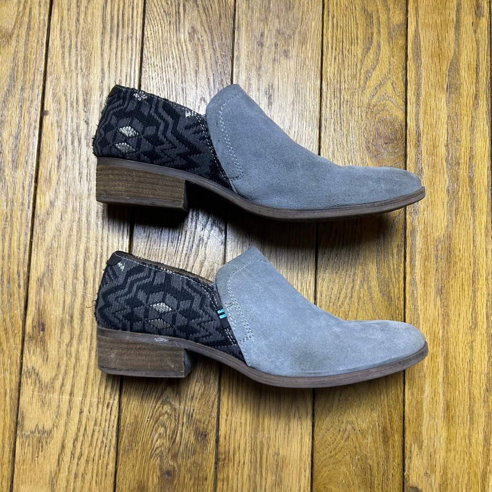 TOMS Grey Suede Geometric Woven Heel Slip On Ankle Booties Mens Size 8.5